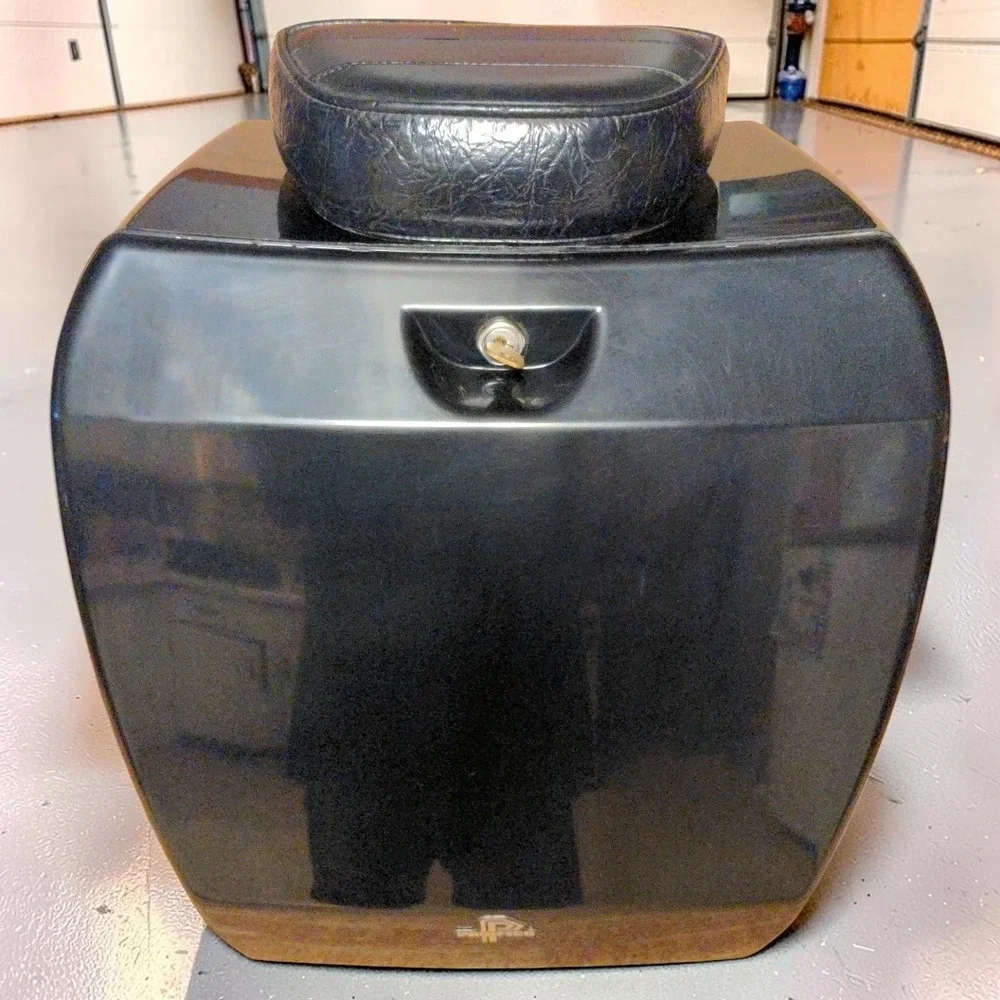 VTG 1970s Pacifico Motorcycle Travel Trunk Top Case Tail Box Black Gold Key HTF